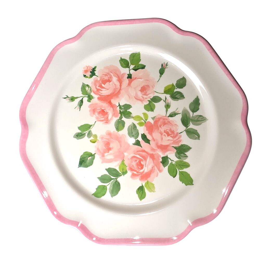 4 Laura Ashley Shabby Pink Floral Roses  Plates.  Melamine Indoor/outdoor 8.5"